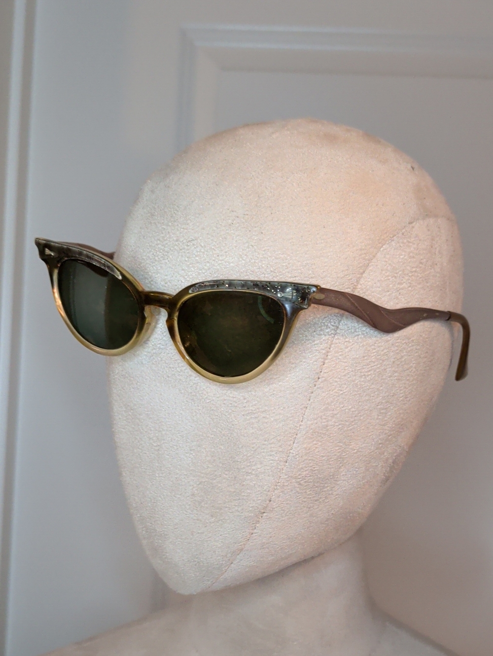 Vintage 50s Zylite Aluminum Cat Eye  Glasses Rose Gold Retro 5 3/4" MCM